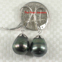 Load image into Gallery viewer, 14k White Gold Black Tahitian Pearl Leverback Dangle Earrings