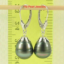 Load image into Gallery viewer, 14k White Gold Black Tahitian Pearl Leverback Dangle Earrings