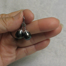 Load image into Gallery viewer, 14k White Gold Black Tahitian Pearl Leverback Dangle Earrings