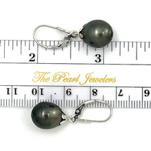 Load image into Gallery viewer, 14k White Gold Black Tahitian Pearl Leverback Dangle Earrings (10.5 mm)