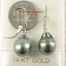 Load image into Gallery viewer, 14k White Gold Black Tahitian Pearl Leverback Dangle Earrings