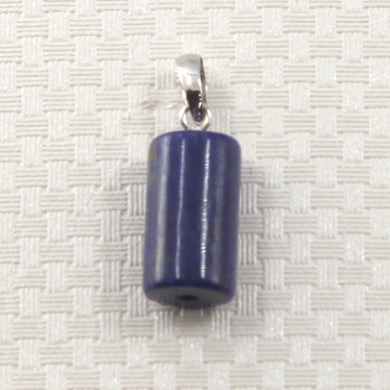 14K White Gold Column Carved Lapis Lazuli Pendant