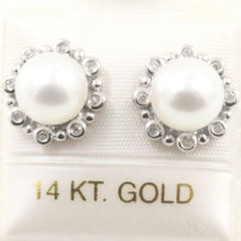 Load image into Gallery viewer, 14k Solid White Gold Diamond &amp; White Pearl Stud Earrings