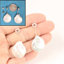 Load image into Gallery viewer, 14k White Gold Diamond &amp; Baroque Coin Pearl Stud Earrings