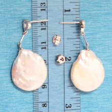 Load image into Gallery viewer, 14k White Gold Diamond &amp; Baroque Coin Pearl Stud Earrings