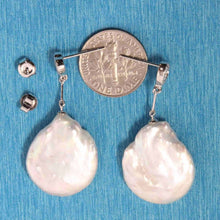 Load image into Gallery viewer, 14k White Gold Diamond &amp; Baroque Coin Pearl Stud Earrings