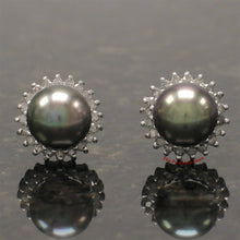 Load image into Gallery viewer, 14k White Gold Diamond &amp; Black Cultured Pearl Stud Earrings
