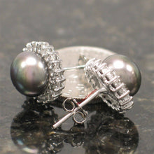 Load image into Gallery viewer, 14k White Gold Diamond &amp; Black Cultured Pearl Stud Earrings