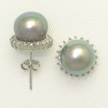 Load image into Gallery viewer, 14k White Gold Diamond &amp; Black Cultured Pearl Stud Earrings