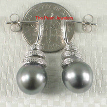 Load image into Gallery viewer, 14k White Gold Diamond &amp; Black Gray Tahitian Pearl Dangle Stud Earrings