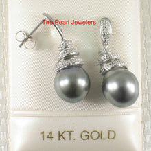 Load image into Gallery viewer, 14k White Gold Diamond &amp; Black Gray Tahitian Pearl Dangle Stud Earrings