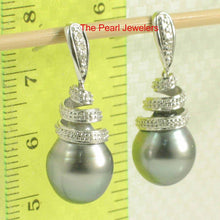 Load image into Gallery viewer, 14k White Gold Diamond &amp; Black Gray Tahitian Pearl Dangle Stud Earrings