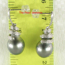 Load image into Gallery viewer, 14k White Gold Diamond &amp; Black Gray Tahitian Pearl Dangle Stud Earrings