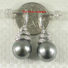 Load image into Gallery viewer, 14k White Gold Diamond &amp; Black Gray Tahitian Pearl Dangle Stud Earrings
