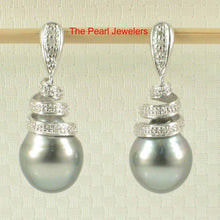 Load image into Gallery viewer, 14k White Gold Diamond &amp; Black Gray Tahitian Pearl Dangle Stud Earrings