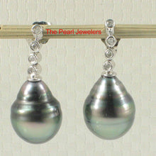 Load image into Gallery viewer, 14k White Gold &amp; Diamond Black Peacock Tahitian Pearl Earrings