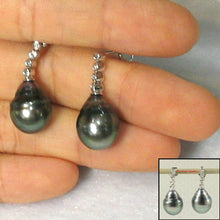 Load image into Gallery viewer, 14k White Gold &amp; Diamond Black Peacock Tahitian Pearl Earrings