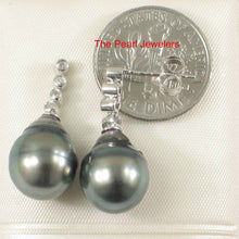 Load image into Gallery viewer, 14k White Gold &amp; Diamond Black Peacock Tahitian Pearl Earrings