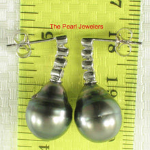 Load image into Gallery viewer, 14k White Gold &amp; Diamond Black Peacock Tahitian Pearl Earrings