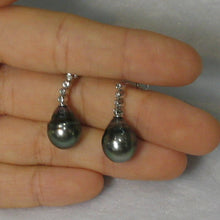 Load image into Gallery viewer, 14k White Gold &amp; Diamond Black Peacock Tahitian Pearl Earrings