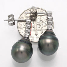 Load image into Gallery viewer, 14k White Gold &amp; Diamond Black Peacock Tahitian Pearl Earrings