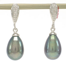 Load image into Gallery viewer, 14k White Gold &amp; Diamond Black-Peacock Pearl Drops
