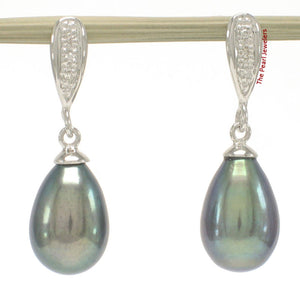 14k White Gold & Diamond Black-Peacock Pearl Drops