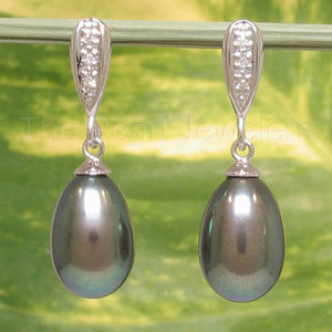 14k White Gold Diamond & Freshwater Pearl Dangle Earrings