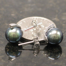 Load image into Gallery viewer, 14k White Gold Diamond &amp; Black Pearl Stud Earrings