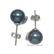 Load image into Gallery viewer, 14k White Gold Diamond &amp; Black Pearl Stud Earrings