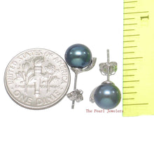Load image into Gallery viewer, 14k White Gold Diamond &amp; Black Pearl Stud Earrings