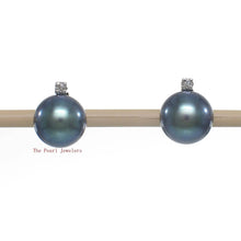 Load image into Gallery viewer, 14k White Gold Diamond &amp; Black Pearl Stud Earrings