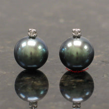 Load image into Gallery viewer, 14k White Gold Diamond &amp; Black Pearl Stud Earrings