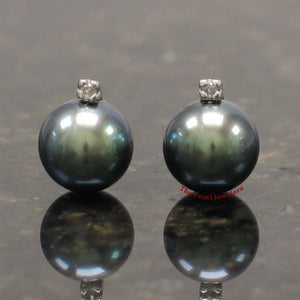 14k White Gold Diamond & Black Pearl Stud Earrings
