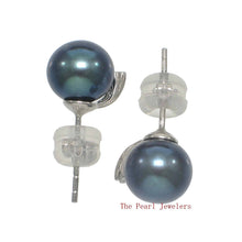 Load image into Gallery viewer, 14k White Gold Diamond &amp; Black Pearl Stud Earrings