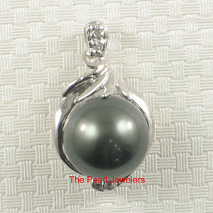 14k White Gold Diamond & Black Tahitian Pearl Pendant