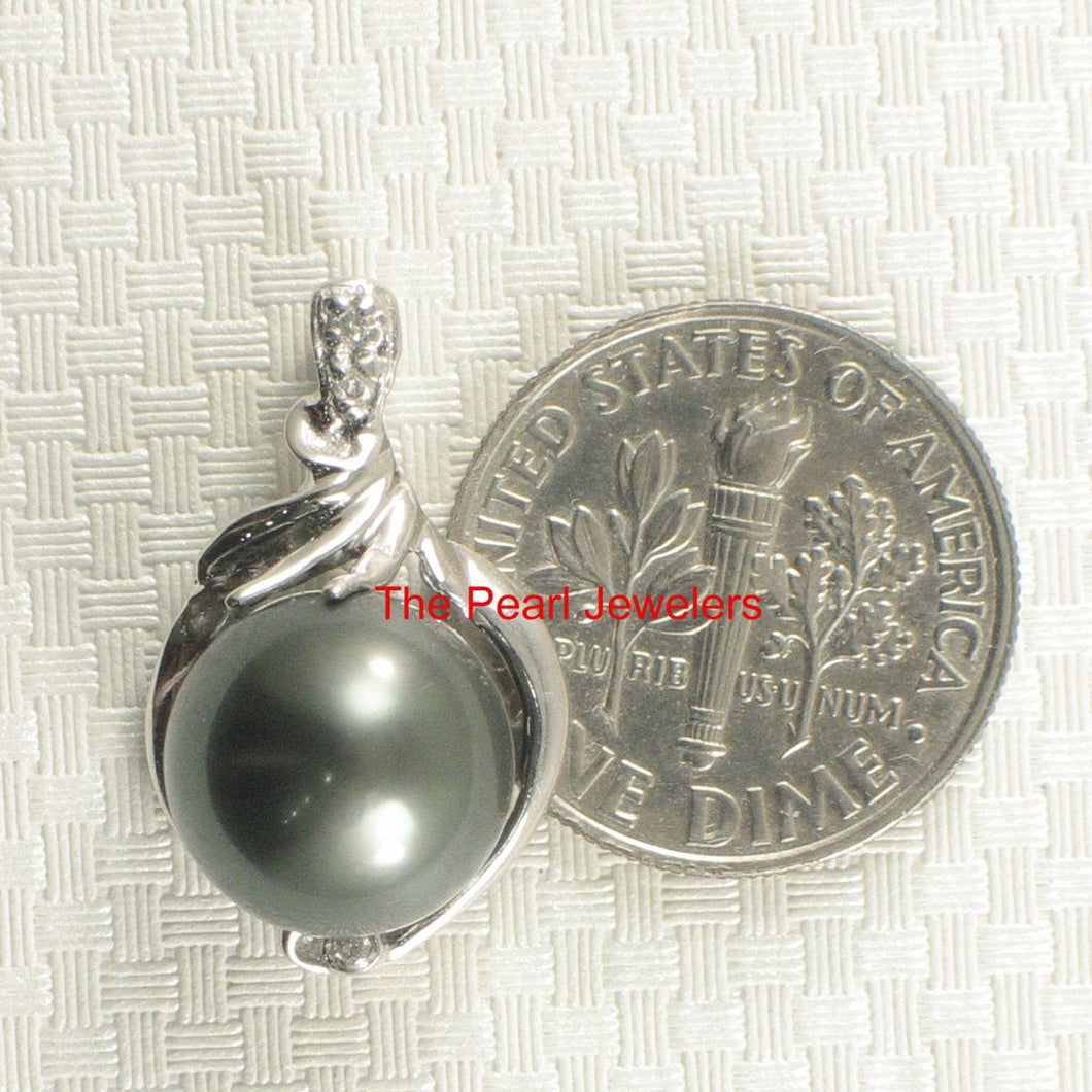 14k White Gold Diamond & Black Tahitian Pearl Pendant