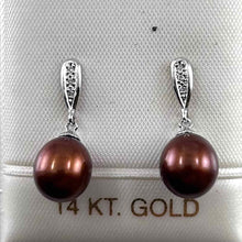 Load image into Gallery viewer, 14k White Gold &amp; Diamond Chocolate Pearl Dangles