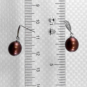 14k White Gold & Diamond Chocolate Pearl Dangles