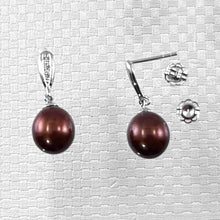 Load image into Gallery viewer, 14k White Gold &amp; Diamond Chocolate Pearl Dangles