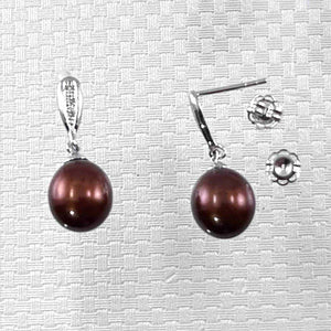 14k White Gold & Diamond Chocolate Pearl Dangles