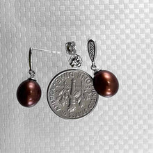 Load image into Gallery viewer, 14k White Gold &amp; Diamond Chocolate Pearl Dangles