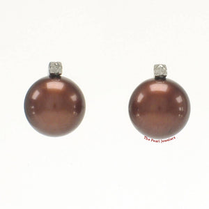 14k White Gold Diamond & Chocolate Pearl Studs