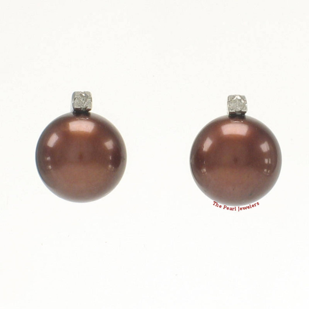 14k White Gold Diamond & Chocolate Pearl Studs