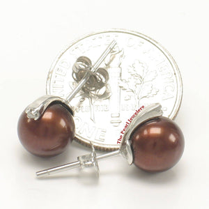 14k White Gold Diamond & Chocolate Pearl Studs