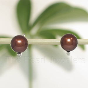 14k White Gold Diamond & Chocolate Pearl Studs