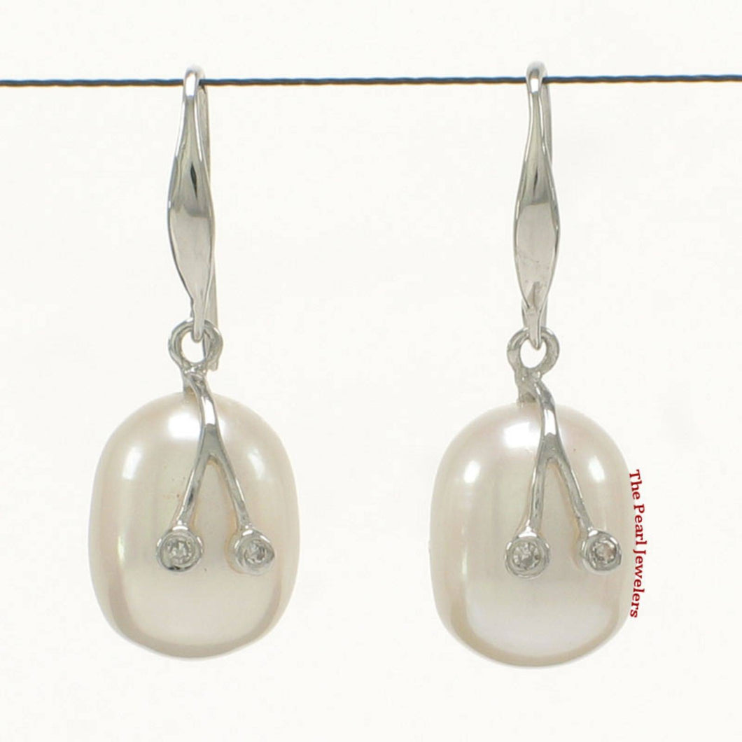 14k White Gold Diamond & Cultured Pearl Hooks (White or Pink)