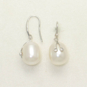 14k White Gold Diamond & Cultured Pearl Hooks (White or Pink)