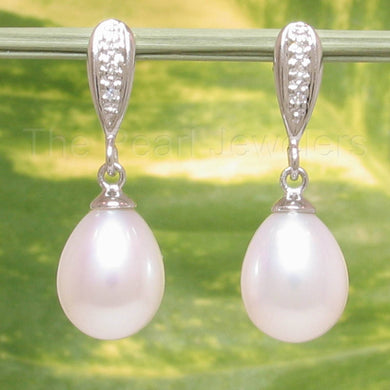 14k White Gold Diamond & Freshwater Pearl Dangle Earrings