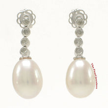 Load image into Gallery viewer, 14k White Gold Diamond Genuine White Pearl Dangle Stud Earrings